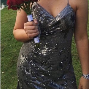 Floor length sequin prom dress